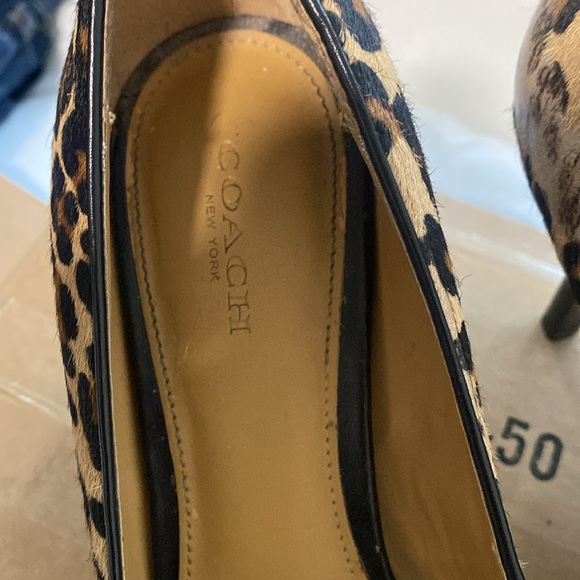 Coach Zan Leopard Print Calf Hair Pump Pointed Toe Heel Black Leather Sz 7.5 US - Picture 3 of 16